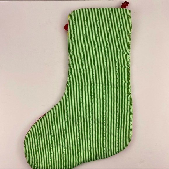 Vintage Christmas Stocking, fabric handmade 1980s holiday decor - Picture 4 of 6